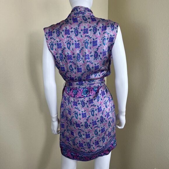 Zara Womens Size S Pasiley Floral Satin Wrap Mini Dress Boho Party Preppy Resort - Picture 5 of 16